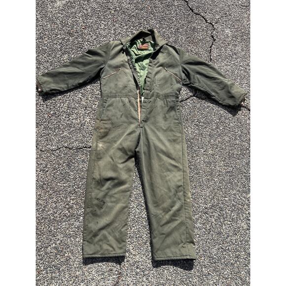 Vintage 80’s Walls Blizzard Pruf insulated coveralls Green thrashed faded Large - Picture 2 of 8